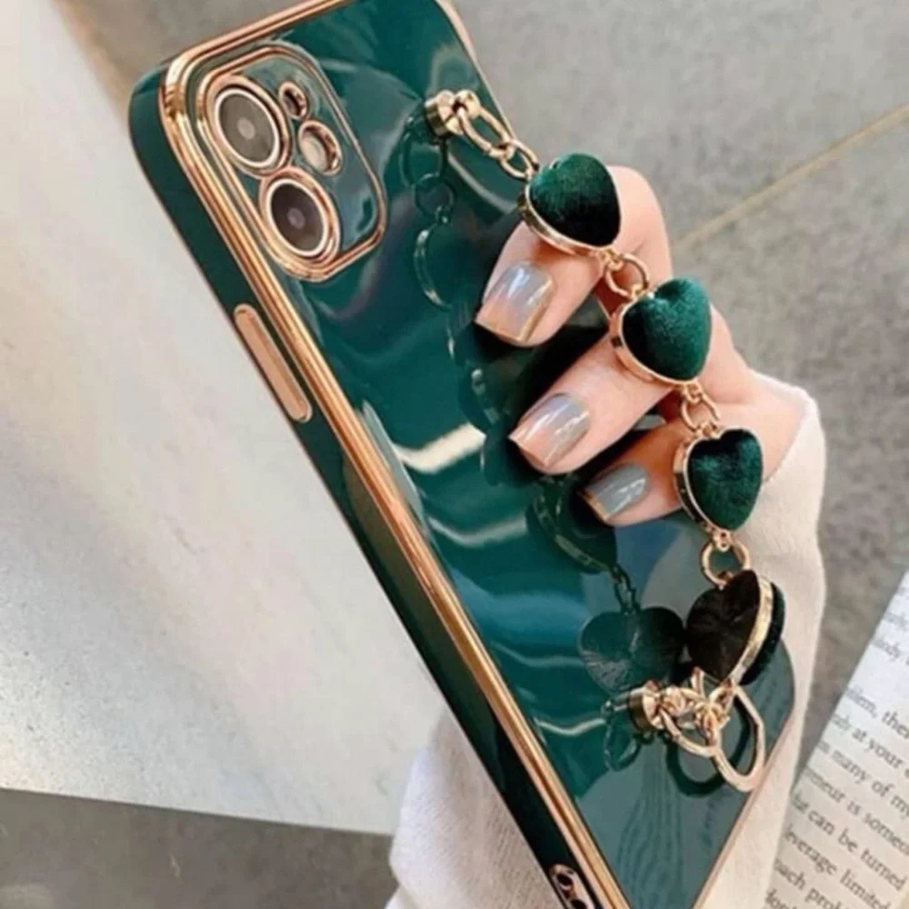 White Heart Charm Phone Case Strap with Gold Accents - Women Accessories